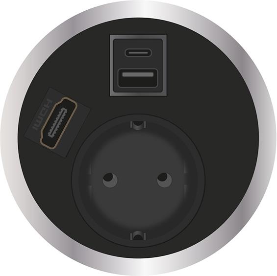 Модул Port El с 1х Шуко, USB тип A+C и HDMI, цвят Черен, ABL