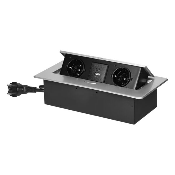 Мебелна кутия за вграждане 2xP+E. USB Type -A+C, сива