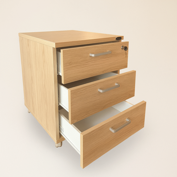 офис контейнер с три чекмеджета дъб небраска натур