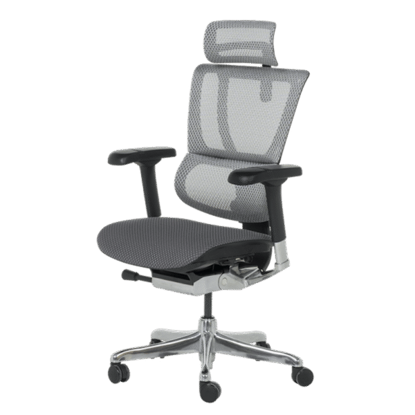 Ергономичен офис стол ERGOHUMAN IOO ELITE 2 – черна рамка, с мрежеста облегалка, 3D подглавник, 5D подлакътници и бионичен дизайн.