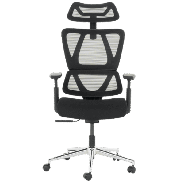 Ергономичен офис стол GAP – черен с дишаща мрежа, 3D подлакътници, 2D подглавник и адаптивна лумбална опора.