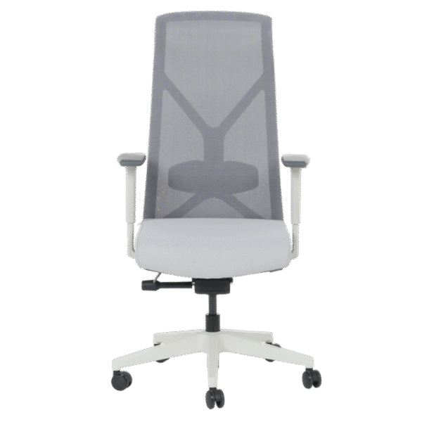 Ергономичен офис стол SARON – сив, с дишаща мрежеста облегалка, дамаска седалка и 3D подлакътници.