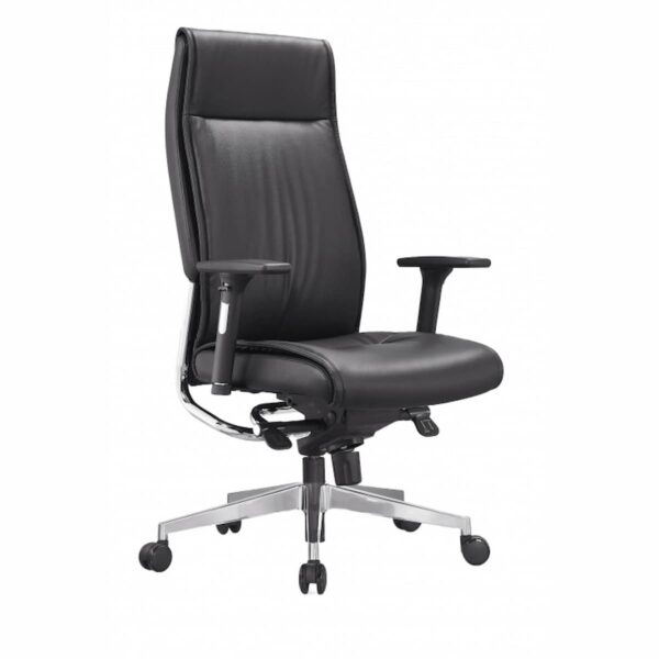 Мениджърски стол TREND с висока облегалка, черна еко кожа, MULTIBLOCK механизъм, 3D регулируеми подлакътници и алуминиева кръстачка.