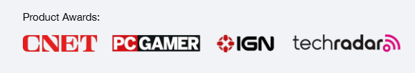 Продуктови награди CNET, PC Gamer, IGN, TechRadar